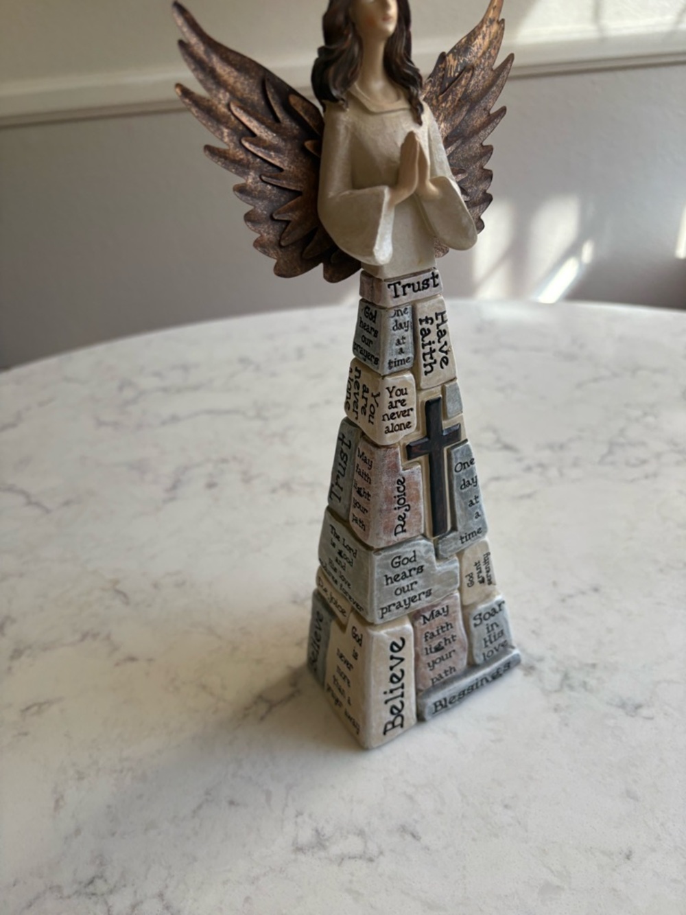 Praying Angel Figurine in Cream and Bronze - Inspirational Home Art